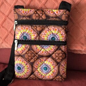 Brown Patterned Crossbody Bag -- Waterproof Material